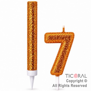 SET BENGALA Y VELA NUMERAL NUMERO 7 CON GIBRE ORO
